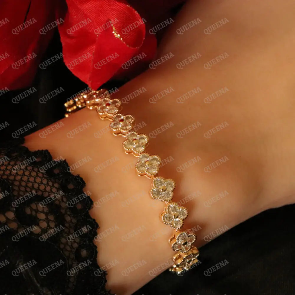 Luxury Sparkling Clovers Flowers CRYSTAL Gemstones Tennis Bracelet Bracelet