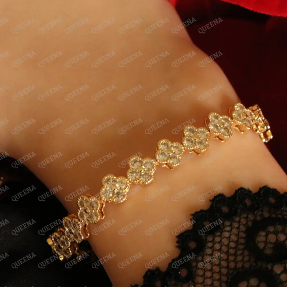 Luxury Sparkling Clovers Flowers CRYSTAL Gemstones Tennis Bracelet Bracelet