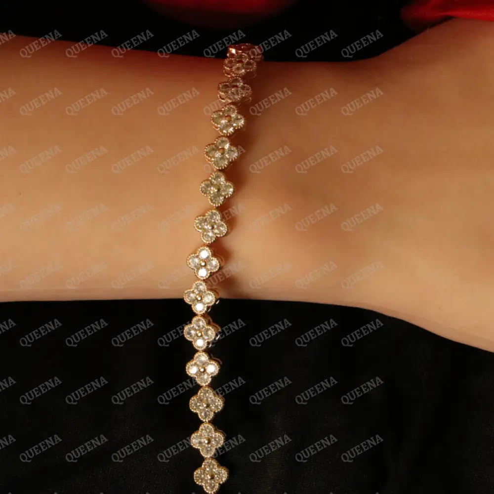 Luxury Sparkling Clovers Flowers CRYSTAL Gemstones Tennis Bracelet Bracelet