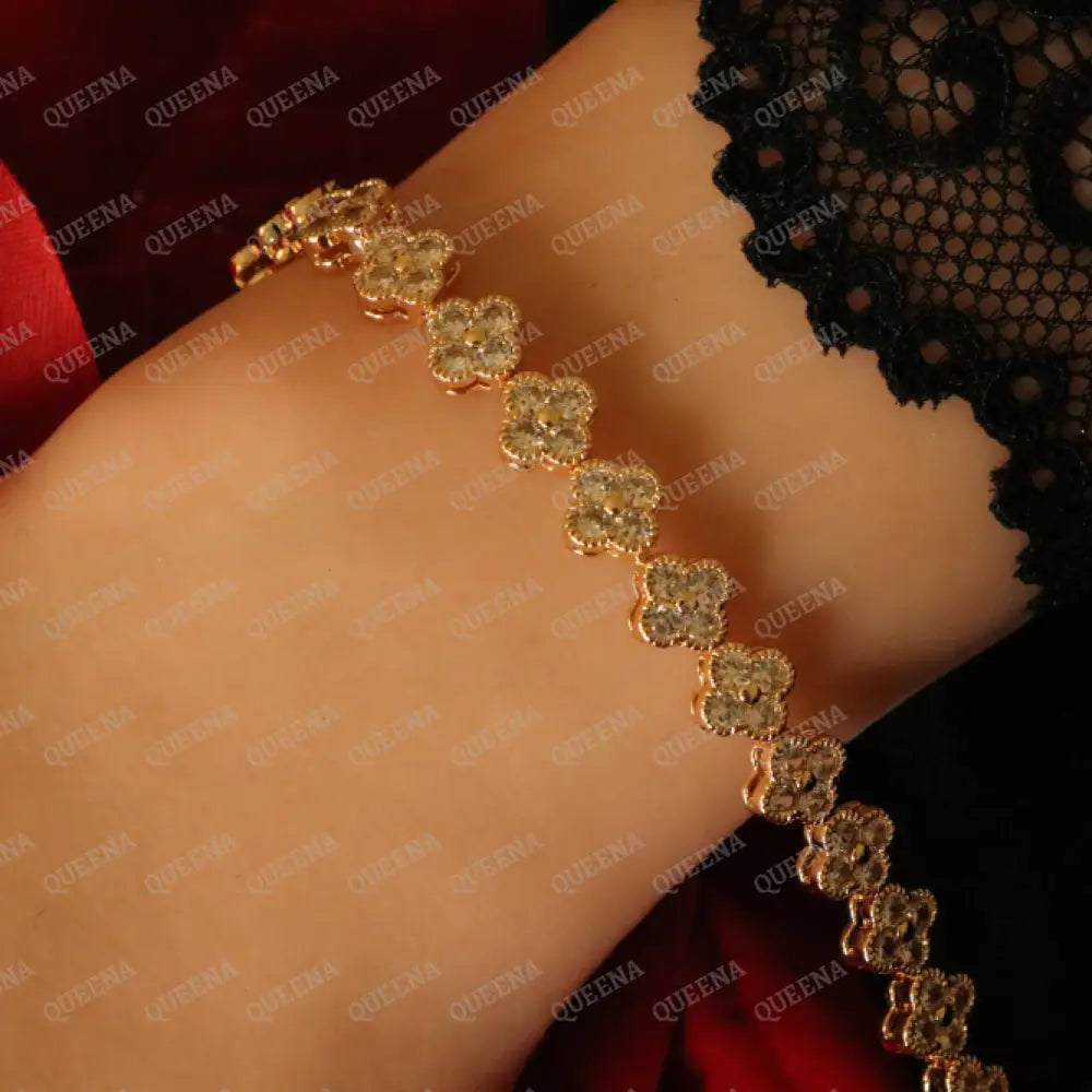 Luxury Sparkling Clovers Flowers CRYSTAL Gemstones Tennis Bracelet Bracelet