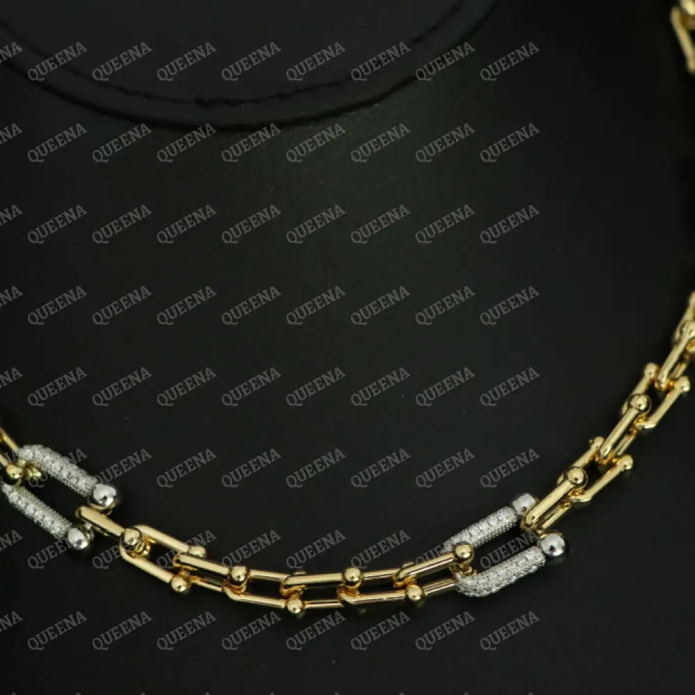 Luxury Teffania Chocker Necklace- Golden Chain Link Necklace Studded With Silver Zircon Stones -