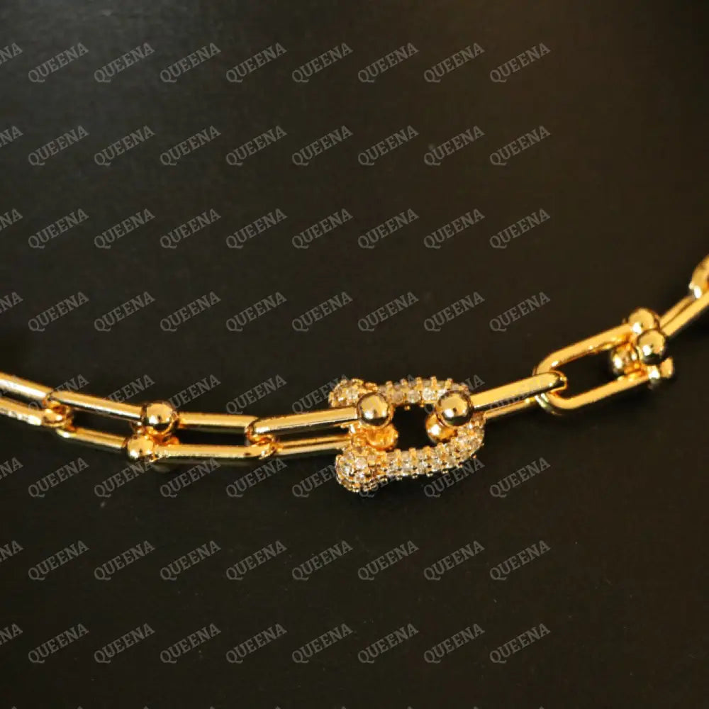 Luxury TEFFANIA JEWELRY FULL SET 3 Pieces Golden Paperlink Chain Studded with Gold Zircon Stones - High Quality 18k