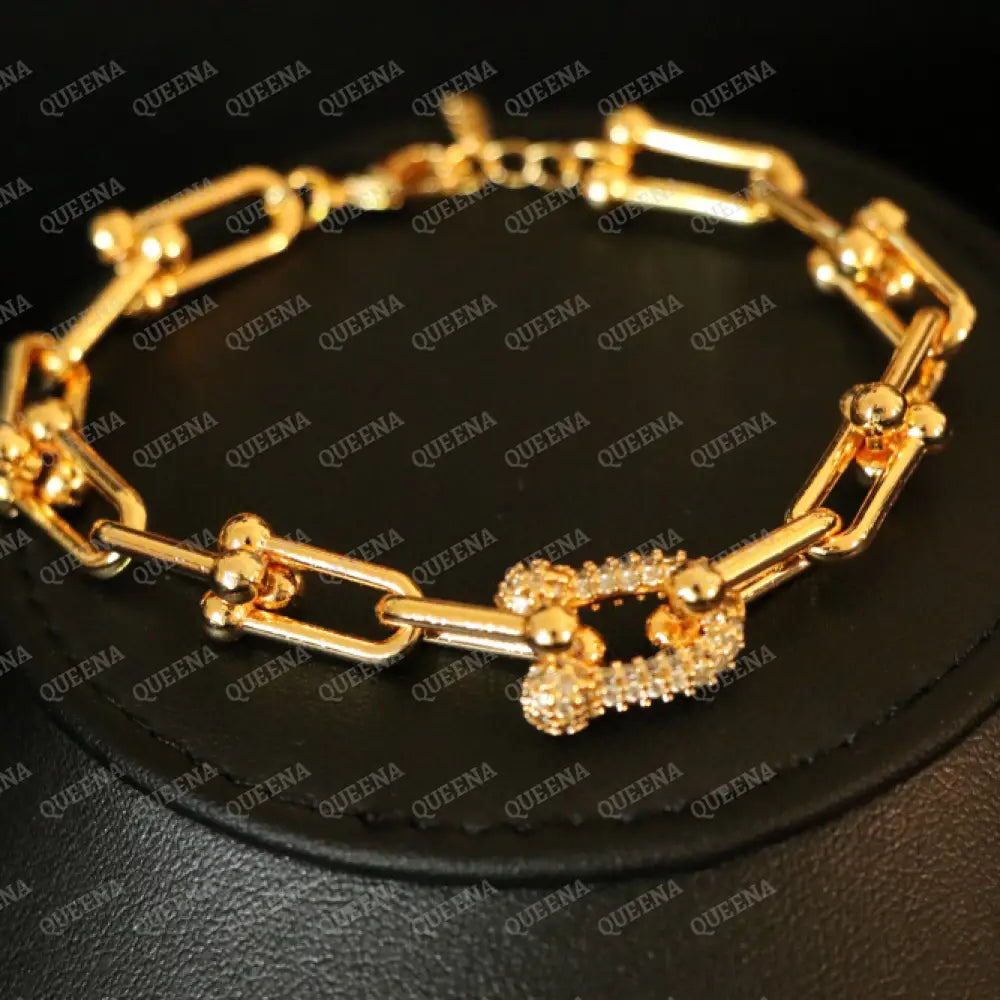Luxury TEFFANIA JEWELRY FULL SET 3 Pieces Golden Paperlink Chain Studded with Gold Zircon Stones - High Quality 18k