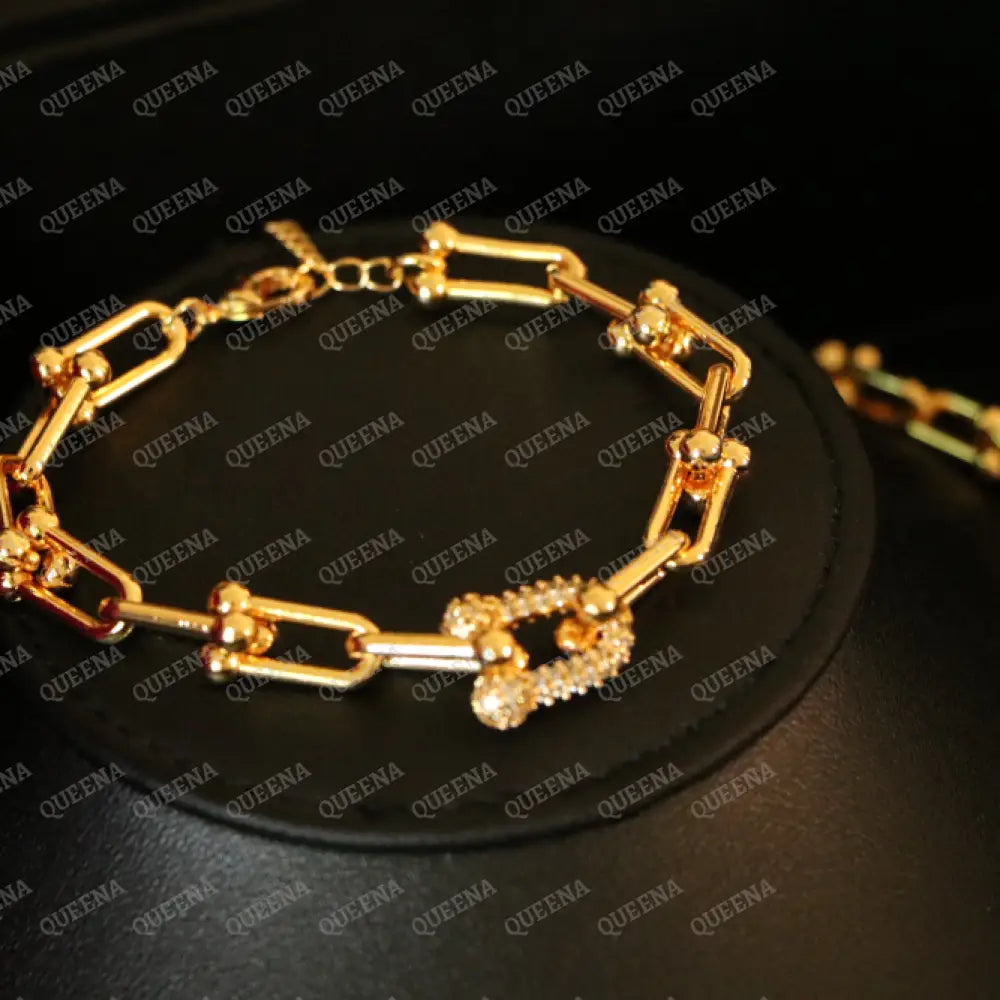 Luxury TEFFANIA JEWELRY FULL SET 3 Pieces Golden Paperlink Chain Studded with Gold Zircon Stones - High Quality 18k