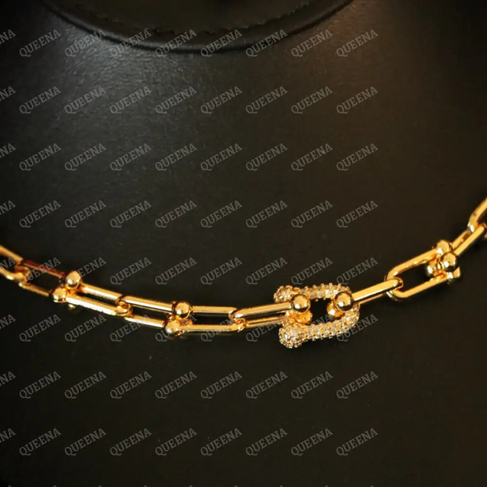 Luxury TEFFANIA JEWELRY FULL SET 3 Pieces Golden Paperlink Chain Studded with Gold Zircon Stones - High Quality 18k