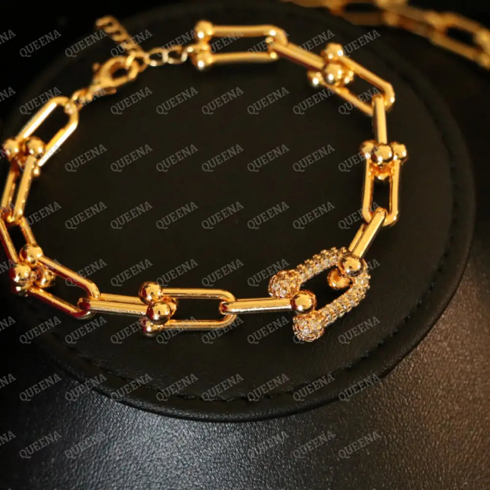 Luxury TEFFANIA JEWELRY FULL SET 3 Pieces Golden Paperlink Chain Studded with Gold Zircon Stones - High Quality 18k