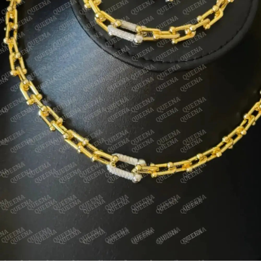 Luxury TEFFANIA JEWELRY SET Golden link Studded with Silver Zircon Stones - High Quality 18k Gold Plated Statement