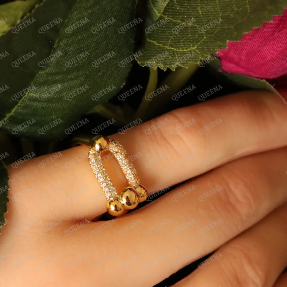 Luxury TEFFANIA Ring Golden Large link Studded with GOLD Zircon Stones - Adjustable (Free Size) Rings