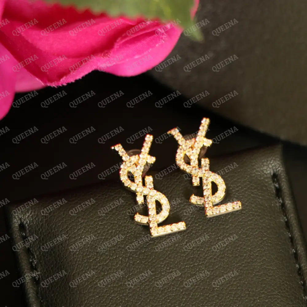 Luxury YSL Stud Earrings Studded with Zircon Stones Earrings