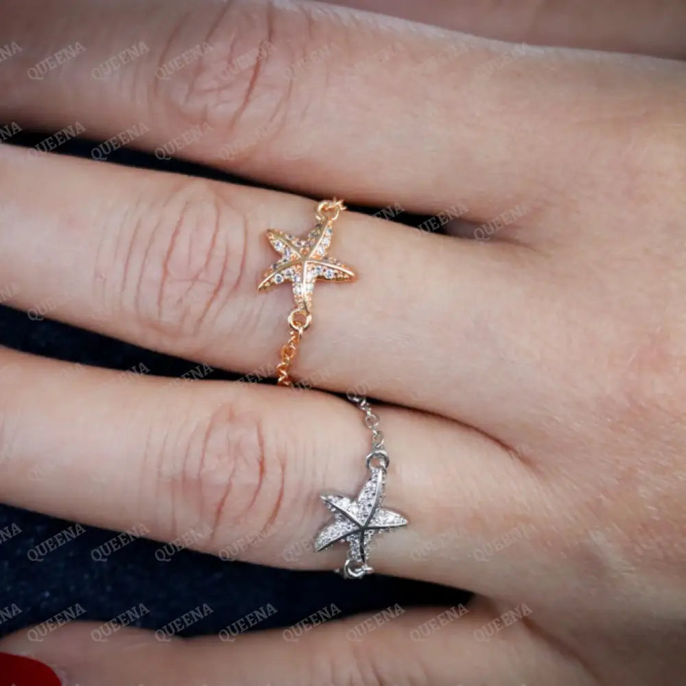 Mermaid Star Zircon Charm Delicate Chain Ring Rings
