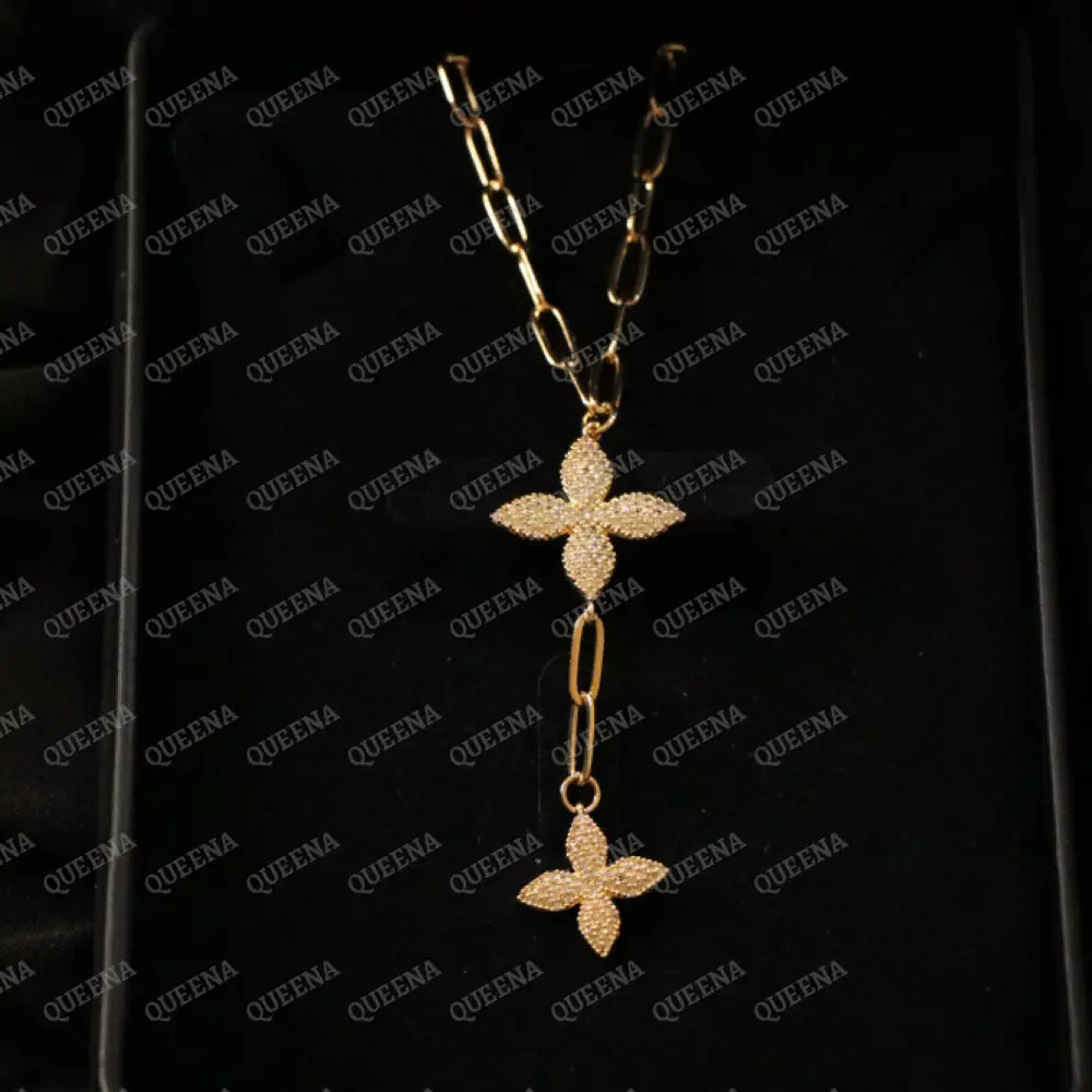 Princess Flower Pendant Paperclip chain Necklace Studded With Zircon Necklaces