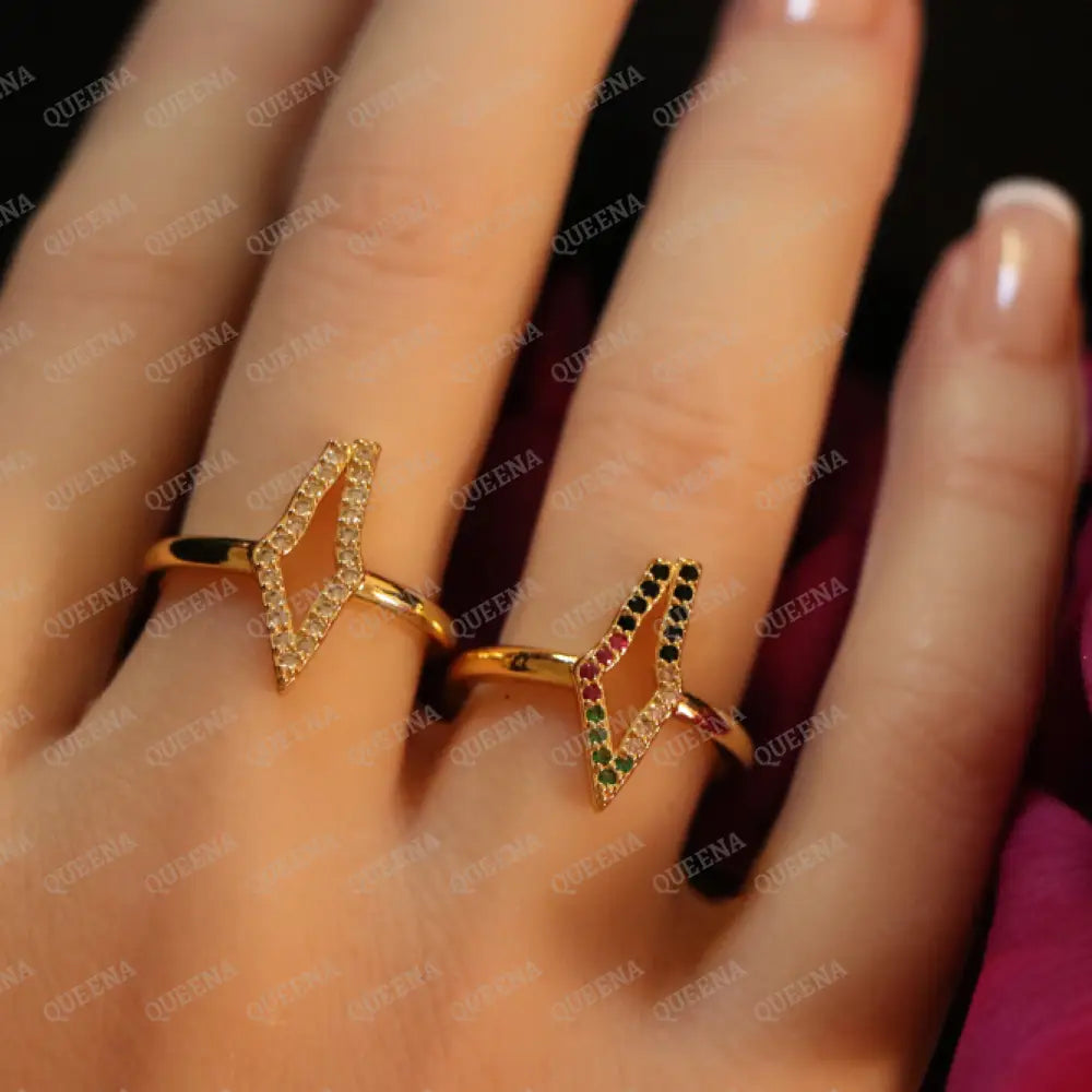 Shiny GOLD Palestine Country Map Studded with Full Zircons - Adjustable (Free Size) Ring Rings