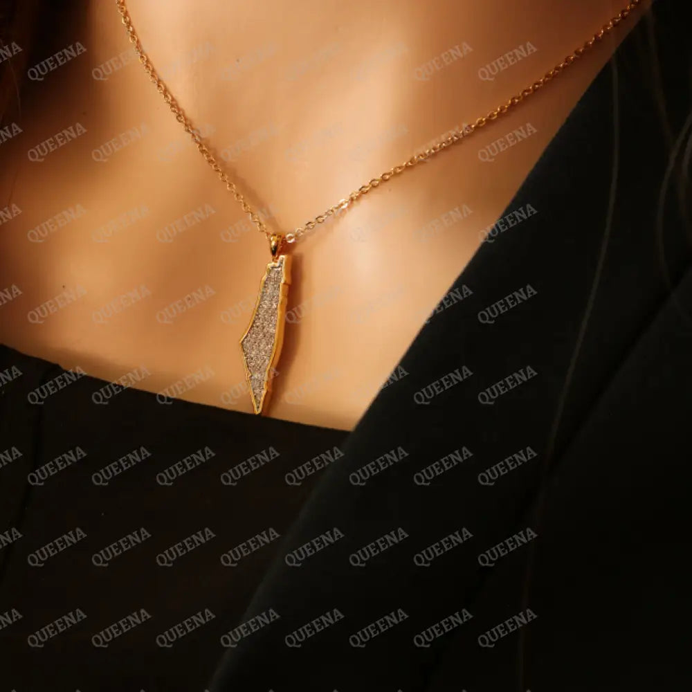 Small Golden PALESTINE Country Map Necklace Studded with full Diamonds Necklaces