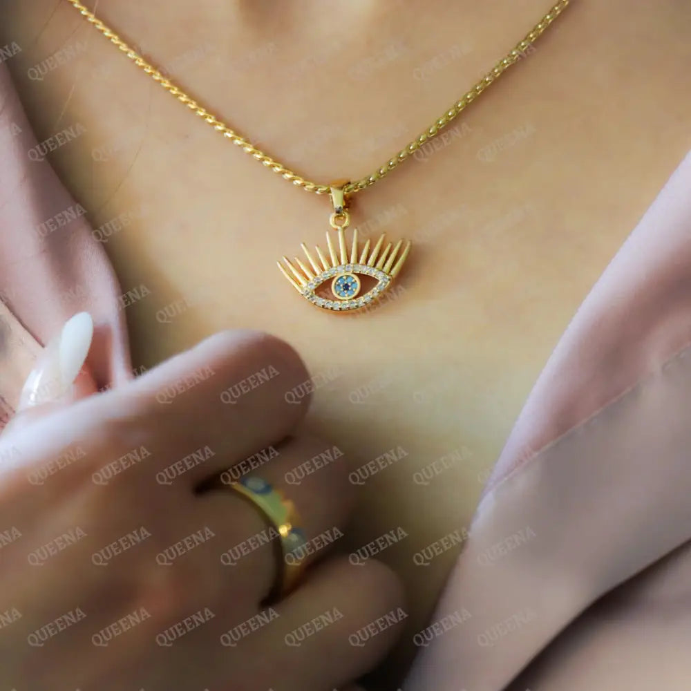 Sparkling Blue Zircon Evil Eye Lash Necklace Necklaces