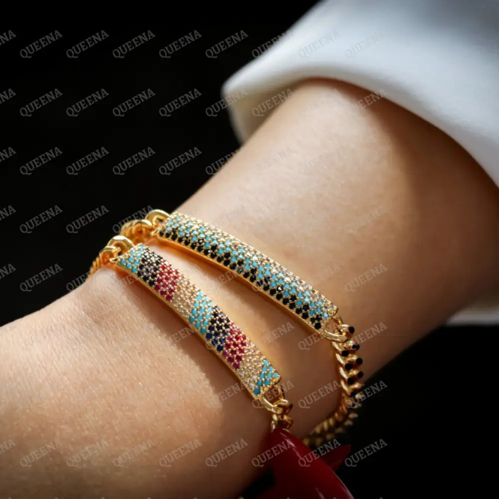 Sparkling Colorful Gold Zircon Bar Bracelet