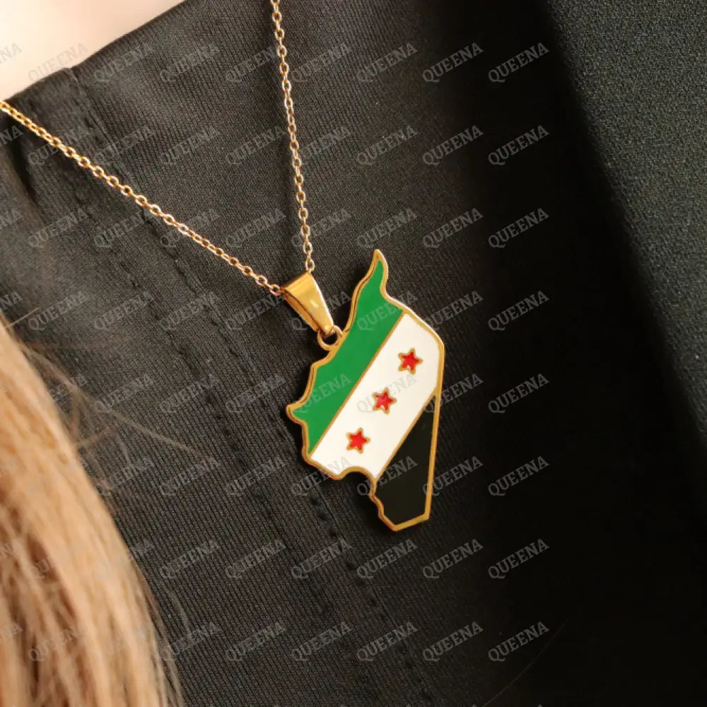 SYRIA Country Map Necklace in colors of Green SYRIAN Flag - Pendant Necklace Necklaces