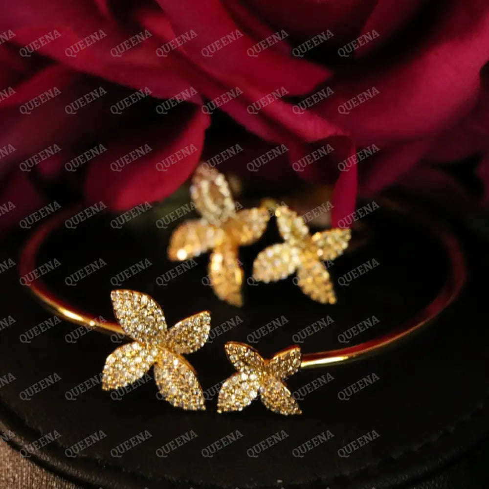 The Royal La Rose Floral Jewelry Set Studded with Full Zircon (Bangle + Ring) 8 Jewelry Sets