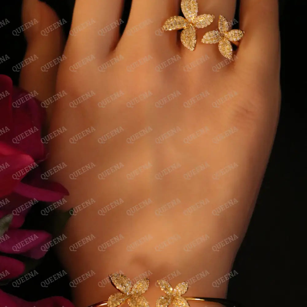 The Royal La Rose Floral Jewelry Set Studded with Full Zircon (Bangle + Ring) 8 Jewelry Sets