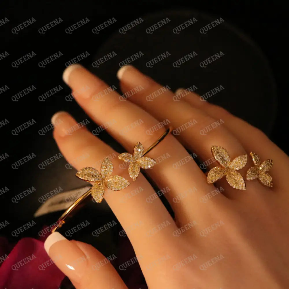 The Royal La Rose Floral Jewelry Set Studded with Full Zircon (Bangle + Ring) 8 Jewelry Sets