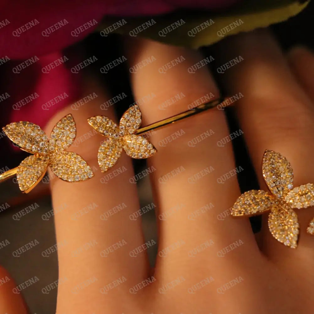 The Royal La Rose Floral Jewelry Set Studded with Full Zircon (Bangle + Ring) 8 Jewelry Sets