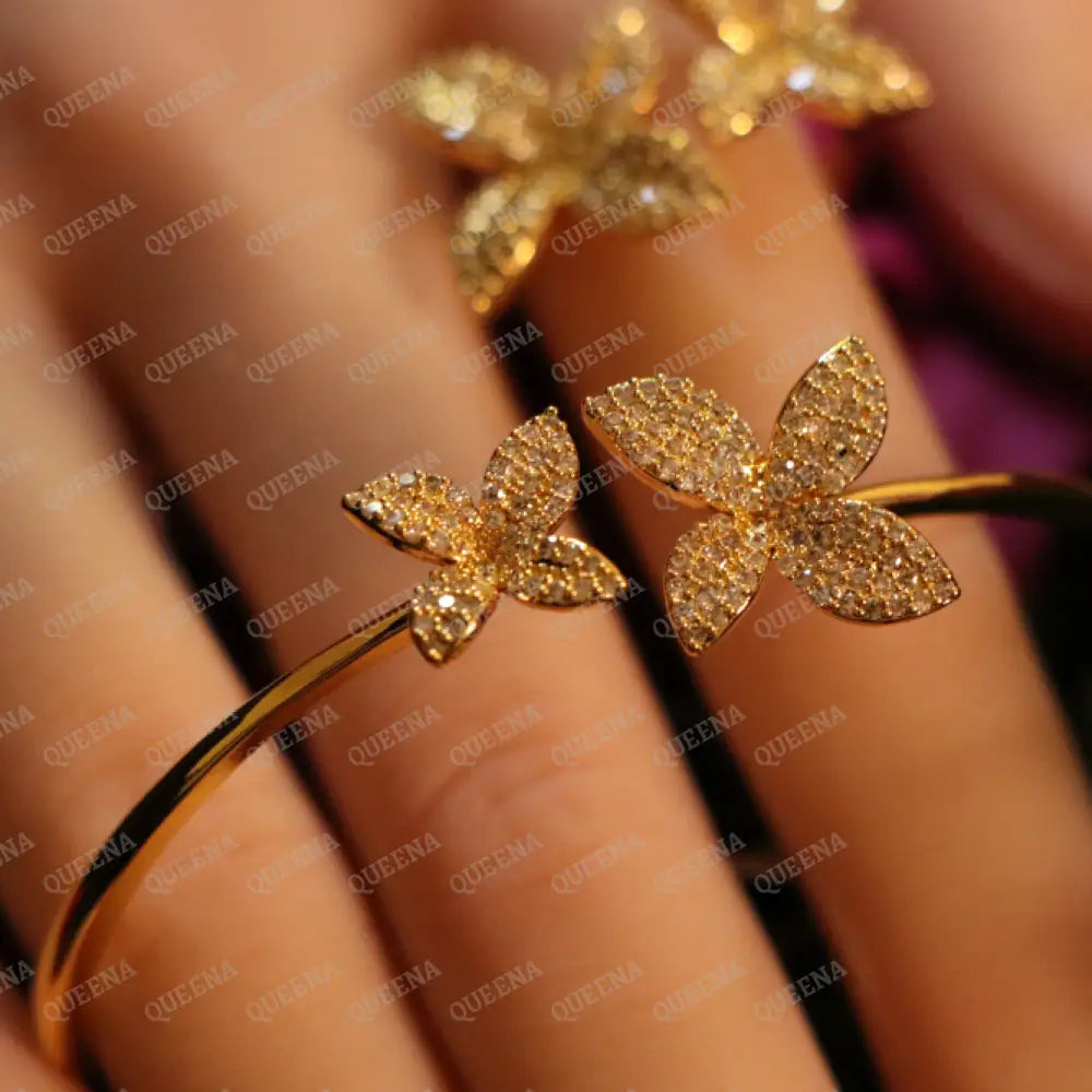 The Royal La Rose Floral Jewelry Set Studded with Full Zircon (Bangle + Ring) 8 Jewelry Sets
