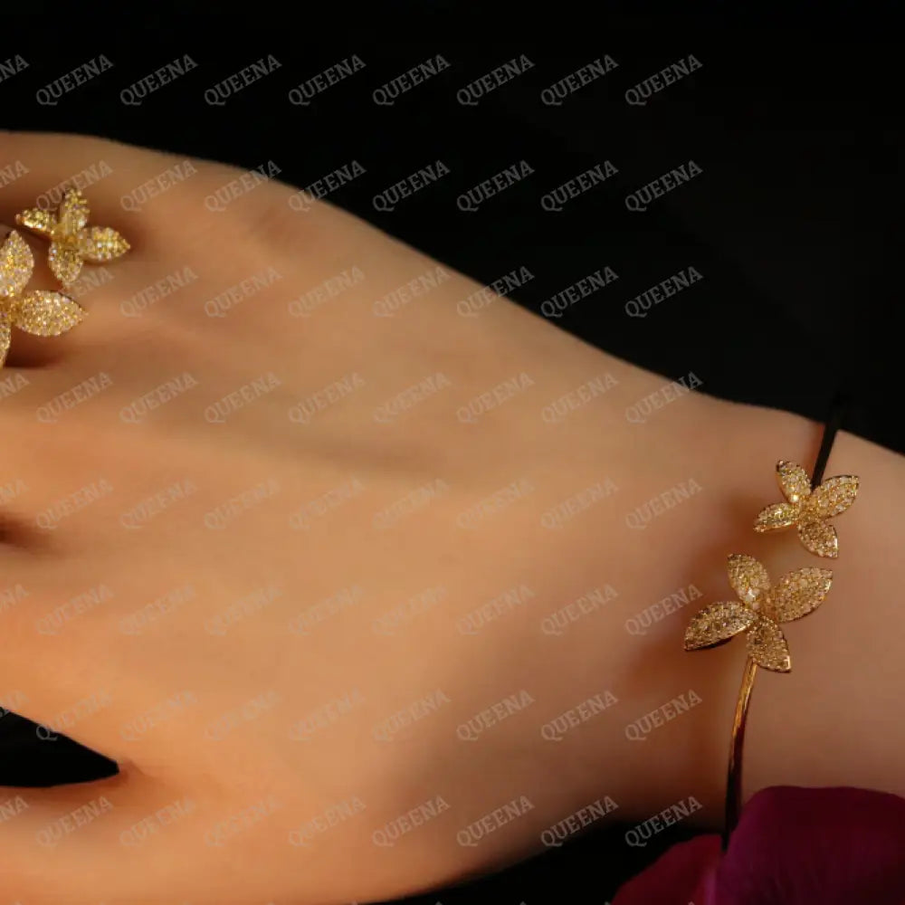 The Royal La Rose Floral Jewelry Set Studded with Full Zircon (Bangle + Ring) 8 Jewelry Sets