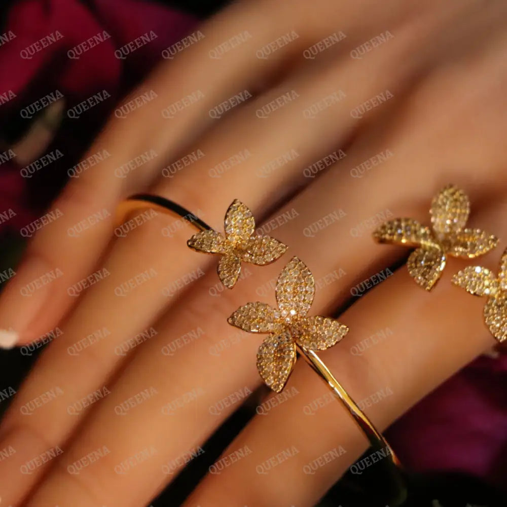 The Royal La Rose Floral Jewelry Set Studded with Full Zircon (Bangle + Ring) 8 Jewelry Sets