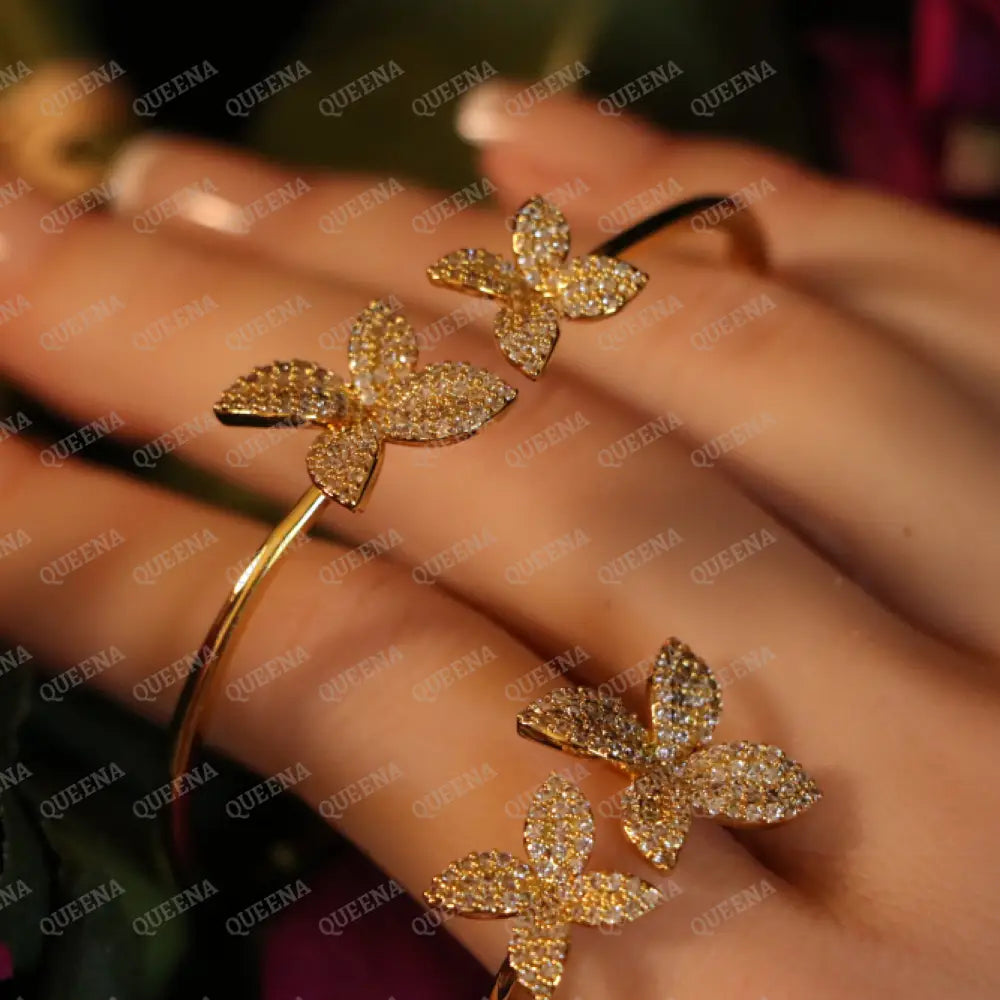The Royal La Rose Floral Jewelry Set Studded with Full Zircon (Bangle + Ring) 8 Jewelry Sets