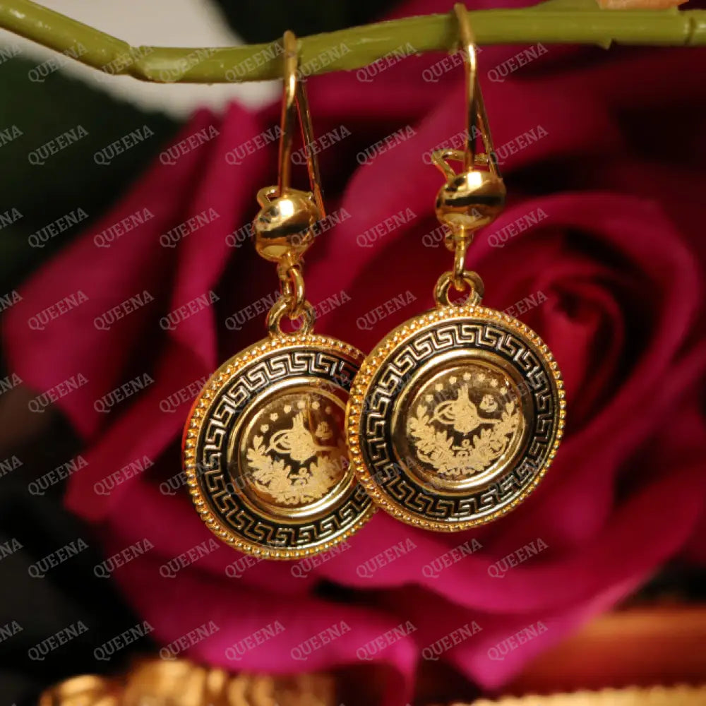 Turkish Lyra Coin Earrings with Verasacei pattern Earrings