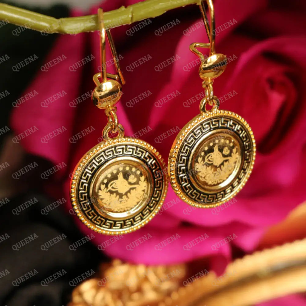 Turkish Lyra Coin Earrings with Verasacei pattern Earrings