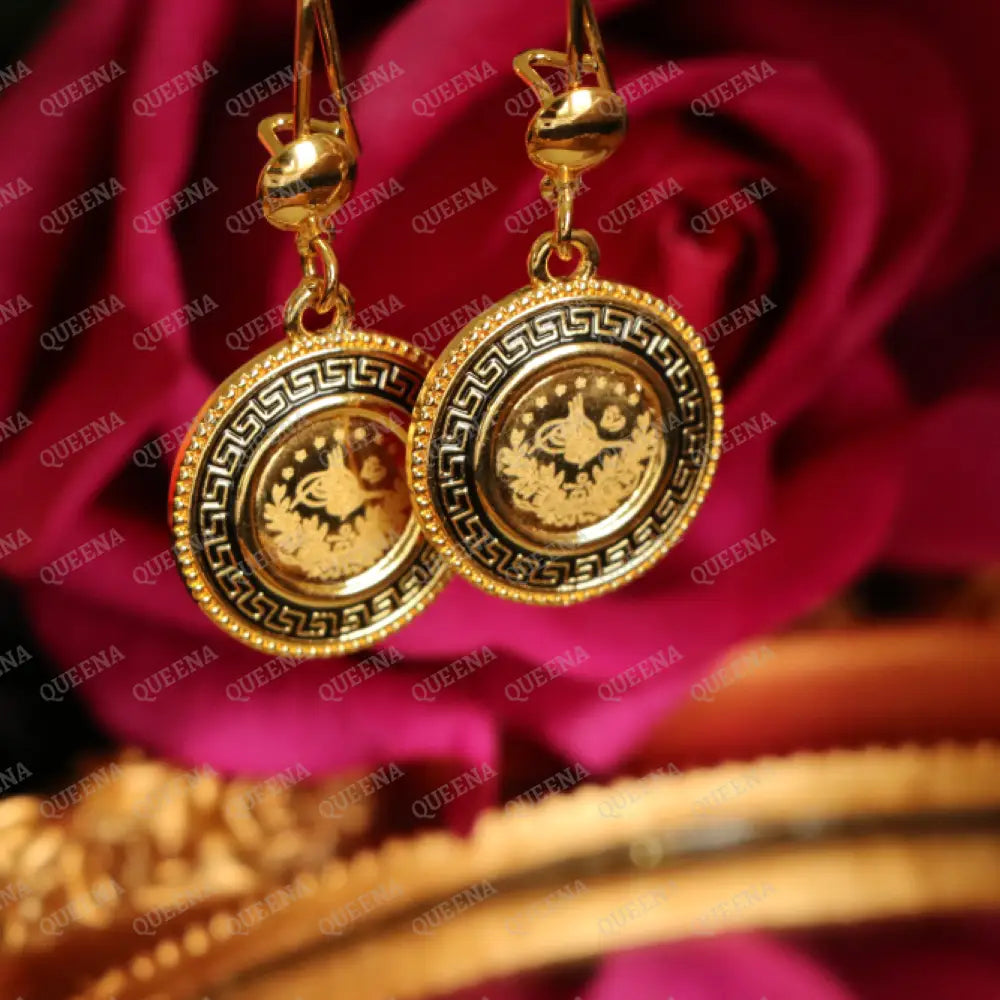Turkish Lyra Coin Earrings with Verasacei pattern Earrings