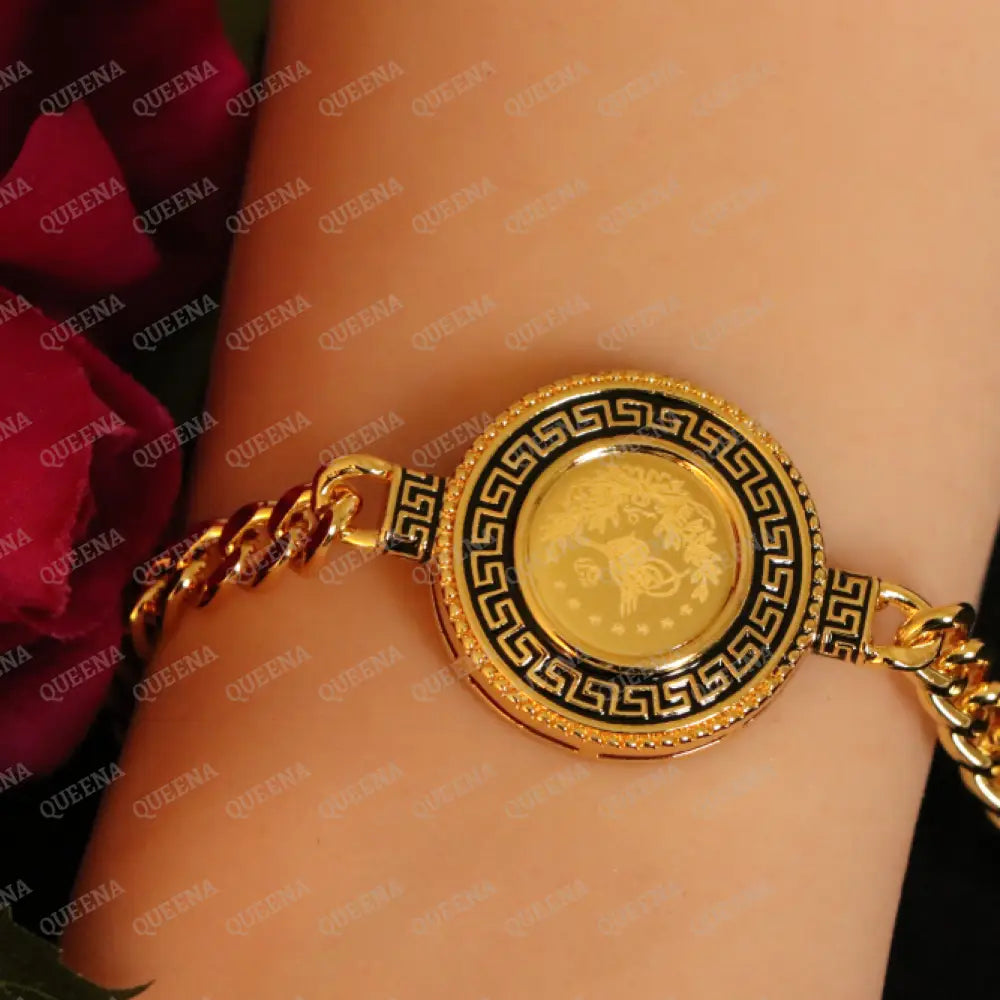Turkish Lyra Coin Janzeer Chain Bracelet with Verasacei pattern Bracelet