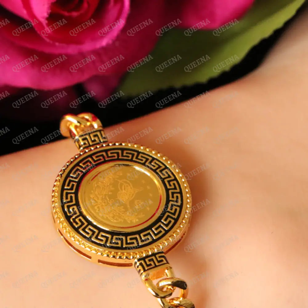 Turkish Lyra Coin Janzeer Chain Bracelet with Verasacei pattern Bracelet