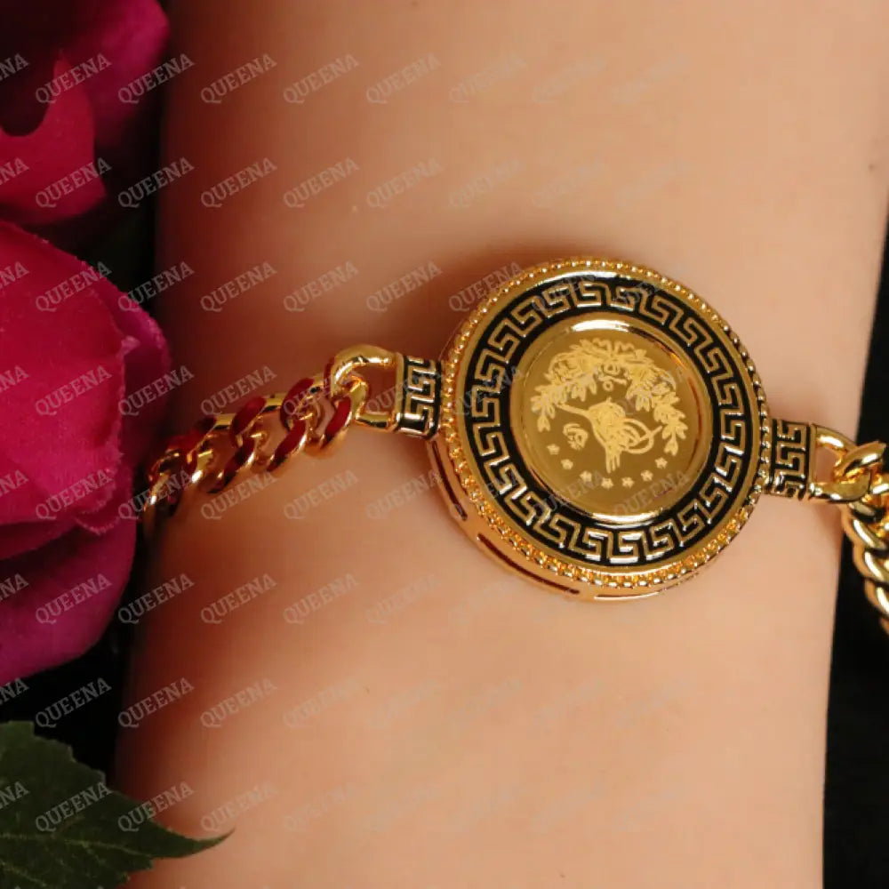 Turkish Lyra Coin Janzeer Chain Bracelet with Verasacei pattern Bracelet