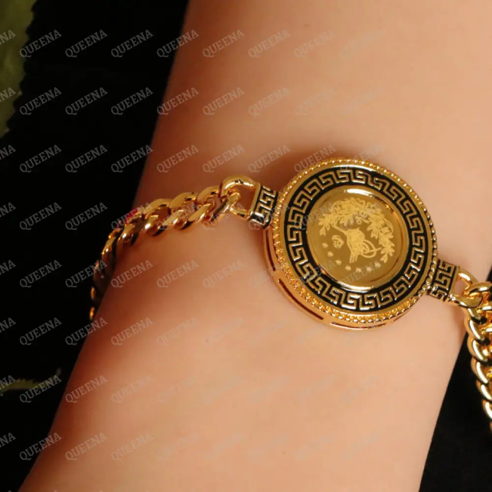 Turkish Lyra Coin Janzeer Chain Bracelet with Verasacei pattern Bracelet