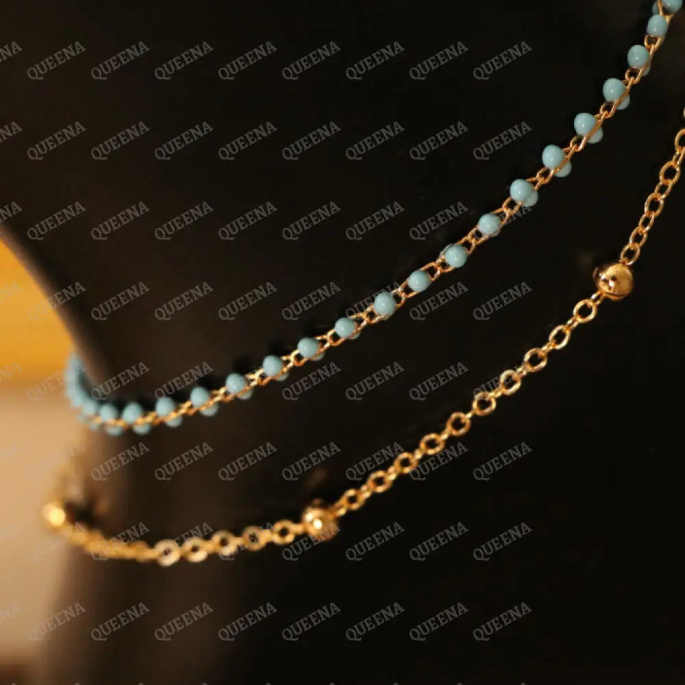 Turquoise Blue and Gold Double Layers Anklet Anklet