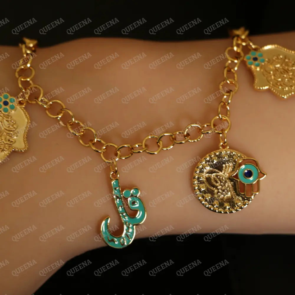 Two Tone Navy Blue & Turquoise Farfasha Bracelet Charms Chain Bracelet Bracelet