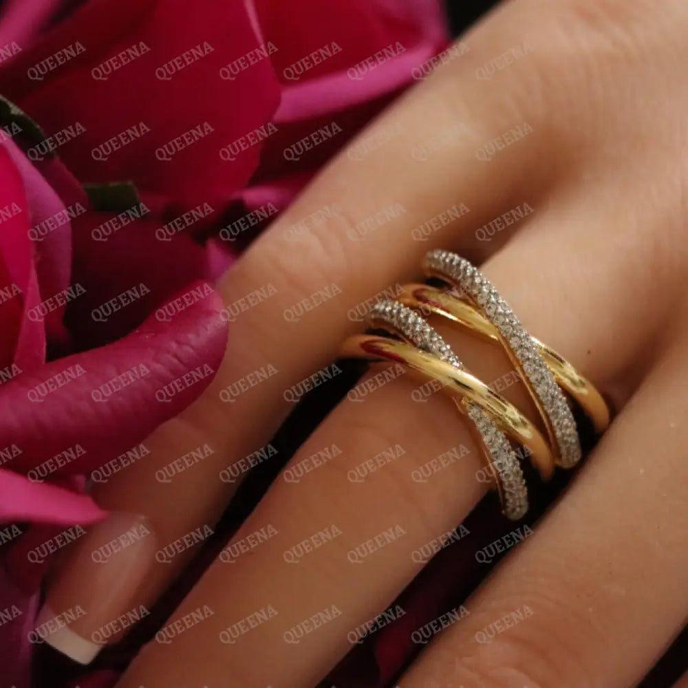 Victoria Luxury Rind Studded With Zircons Mixed by gold and Silver - Adjustable (Free Size) Rings