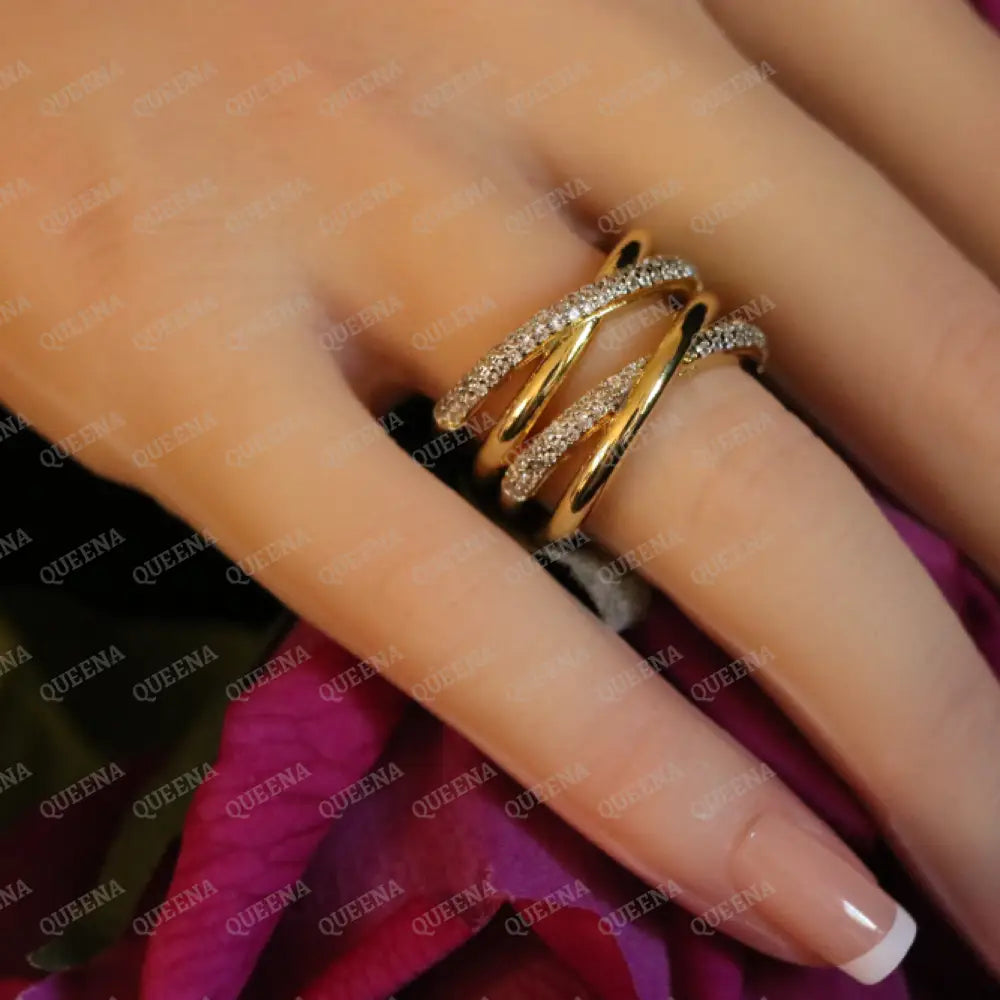 Victoria Luxury Rind Studded With Zircons Mixed by gold and Silver - Adjustable (Free Size) Rings