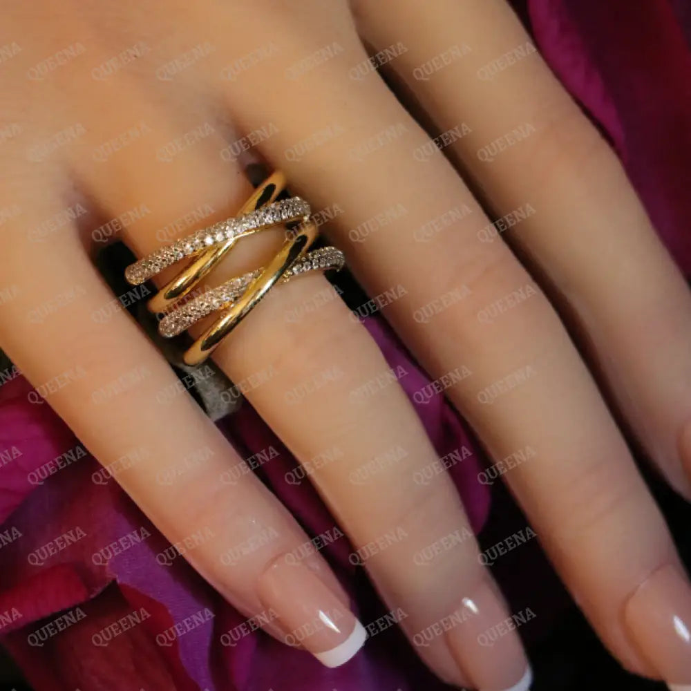 Victoria Luxury Rind Studded With Zircons Mixed by gold and Silver - Adjustable (Free Size) Rings