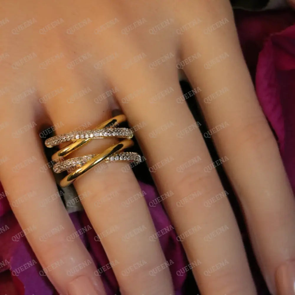 Victoria Luxury Rind Studded With Zircons Mixed by gold and Silver - Adjustable (Free Size) Rings