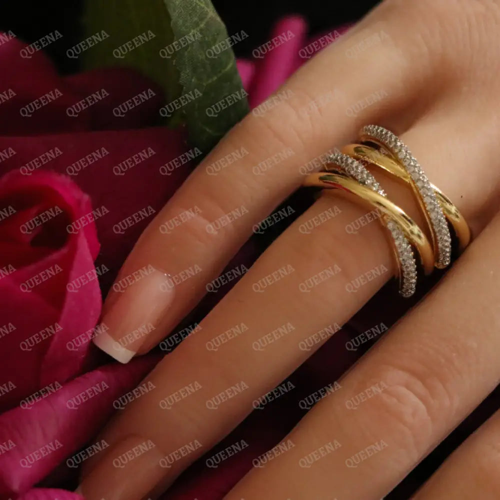 Victoria Luxury Rind Studded With Zircons Mixed by gold and Silver - Adjustable (Free Size) Rings