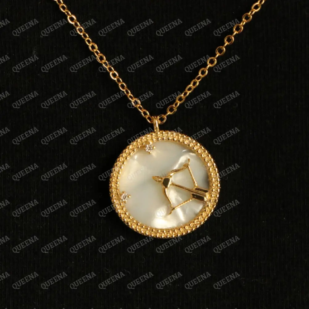 Zodiac Signs Necklace Studded with Zircon on White Shell SAGITTARIUS القوس Necklaces