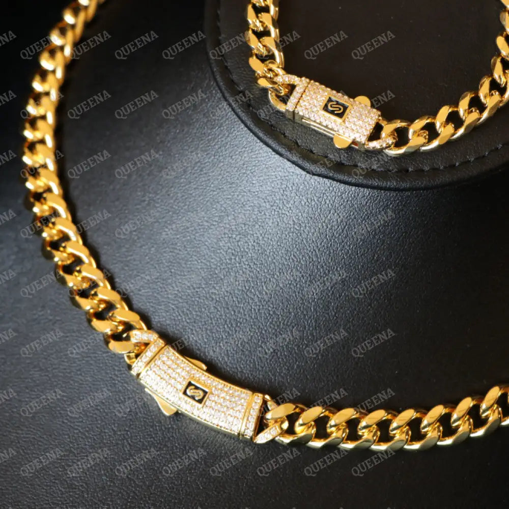 18K Gold Plated MONACO Golden Chain Necklace Studded with Full Zircon Necklaces