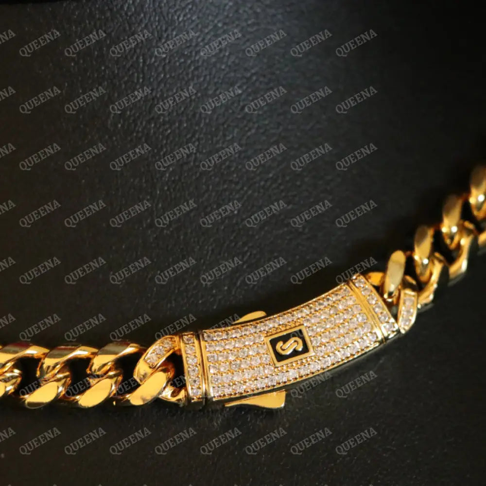 18K Gold Plated MONACO Golden Chain Necklace Studded with Full Zircon Necklaces