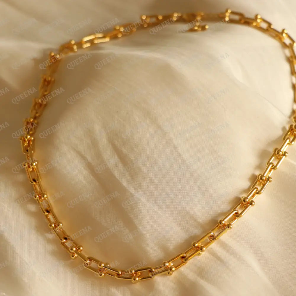 18K Gold Plated Tiffany Small U Link Chain Necklace In Yellow Necklaces