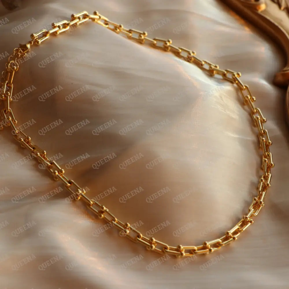 18K Gold Plated Tiffany Small U Link Chain Necklace In Yellow Necklaces