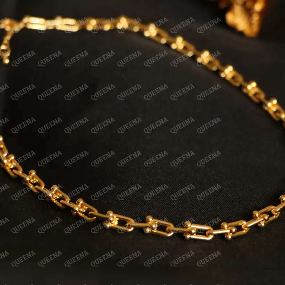18K Gold Plated Tiffany Small U Link Chain Necklace In Yellow Necklaces