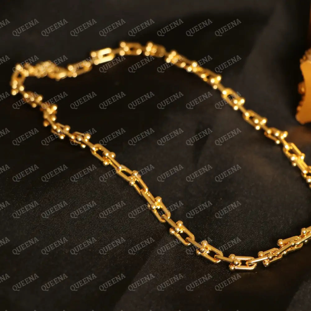 18K Gold Plated Tiffany Small U Link Chain Necklace In Yellow Necklaces