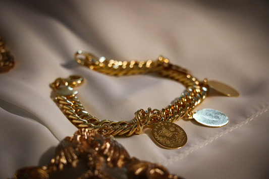 Gold Multi Lyra Coins Chain Bracelet